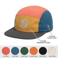 Fabricant professionnel de casquettes de camping à 5 panneaux, logo personnalisé, nylon froissé, patchwork multicolore, résistant à l'eau, style urbain et outdoor