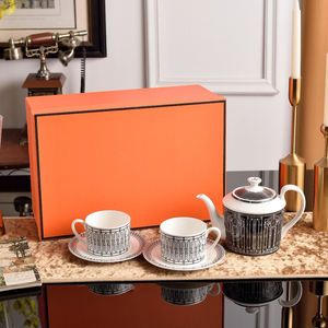 Service à thé minimaliste européen de haute qualité, ligne noire, porcelaine osseuse, style royal, soucoupe et tasse en céramique pour le café, vaisselle - Product Image 1
