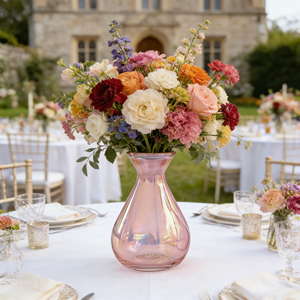 Vase à fleurs en verre rose irisé, électroplaqué, en forme de poire, pour la décoration moderne de la maison et l'ornement minimaliste - Product Image 3