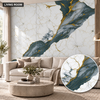 Papier peint autocollant en marbre blanc vert foncé or 60x60cm avec surface en PET et mousse IXPE pour murs intérieurs