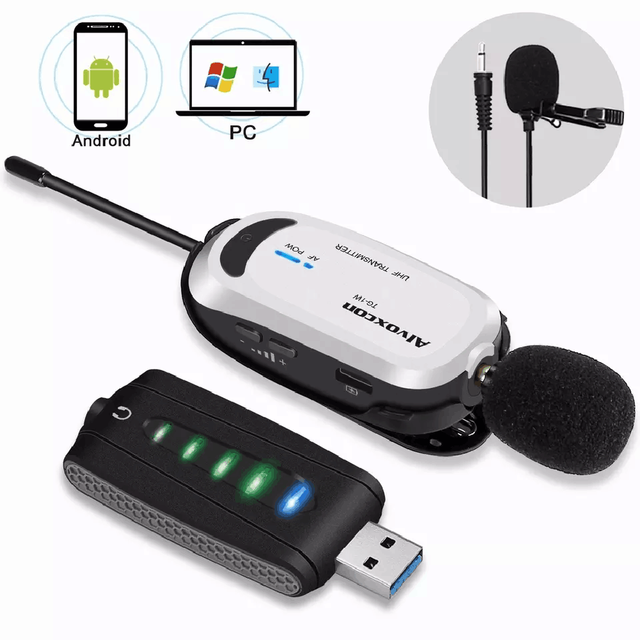 Professional Portable Studio Recording USB Wireless Condenser Lavalier Microphone for Gaming Computer
