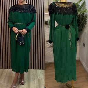 Vintage <b>Sequin</b> Embroidery Long Pleated Bubble Sleeve Women's Pleated Dresses Fashion - Product Image 6