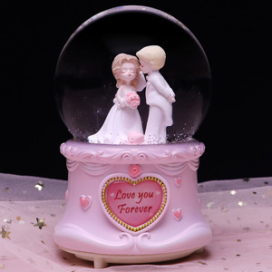 تذكارات عيد الحب الإبداعية: كرة ثلجية موسيقية من الراتنج، كرة كريستالية رومانسية للحب والزفاف، زينة حالمة - Product Image 3