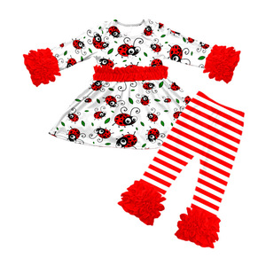 Conjunto de 2 piezas de seda de leche para niñas pequeñas, top tipo túnica de manga larga con volantes estampados y pantalones, ropa suave de seda de leche para niños - Product Image 2