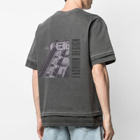 T-shirt Homme Imprimé DTG Effet Délavé et Vieilli, Col Rond, Manches Courtes, Double Revers et Ourlet, Style Rétro