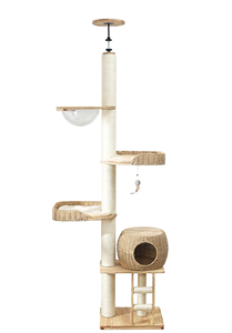 Arbre à chat classique en bois et lin, robuste, avec système anti-basculement pour les grands chats - Product Image 2