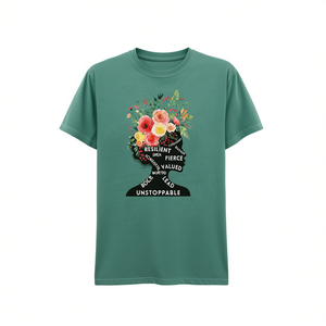 T-Shirt da Donna Unstoppable con Stampa Floreale, Girocollo, 100% Cotone, Vestibilità Regolare, Casual, Primavera-Estate, Design Empowering - Product Image 1
