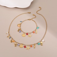 Parures de bijoux hawaïens pour femme, collier et bracelet, perles colorées, breloques étoile de mer, coquillage et tortue en acier inoxydable, bijoux de corps d'été