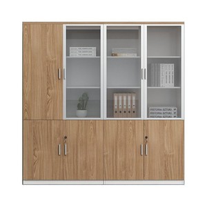 Librería de Oficina Moderna y Minimalista con Puertas de Vidrio y Armarios de Madera para Almacenamiento y Archivo, 5 Niveles - Product Image 5