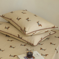Ensemble de draps-housses 4 pièces 100 % coton à bords zigzag, imprimé chiots et animaux marins, certifié OEKO-TEX, 400 fils au pouce carré, pour l'Australie et les États-Unis