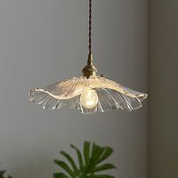 Lampe suspendue vintage en laiton nordique, moderne, simple, créative, feuille de lotus, allée, verre cristal, lampe de chevet pour restaurant et usage domestique