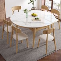 Table ronde extensible en pierre frittée de style nordique pour salle à manger, table pliante en ardoise massif pour petits appartements