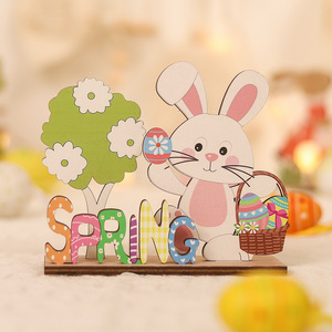 Nuevos Adornos de Madera Rústicos Pastorales de Conejo y Cesta de Pascua con Diseño de Dibujos Animados para Venta al por Mayor - Product Image 4