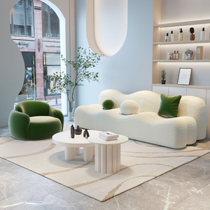 Divano di Design Irregolare Stile Crema, Lounge Curvo per Piccoli Soggiorni, Saloni di Bellezza, Negozi di Abbigliamento, Reception, Arredamento Commerciale - Product Image 3
