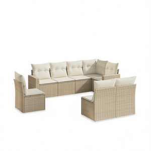 Ensemble de canapés de jardin en rotin beige réglable 6 places, mobilier d'extérieur au design contemporain avec structure en osier - Product Image 1
