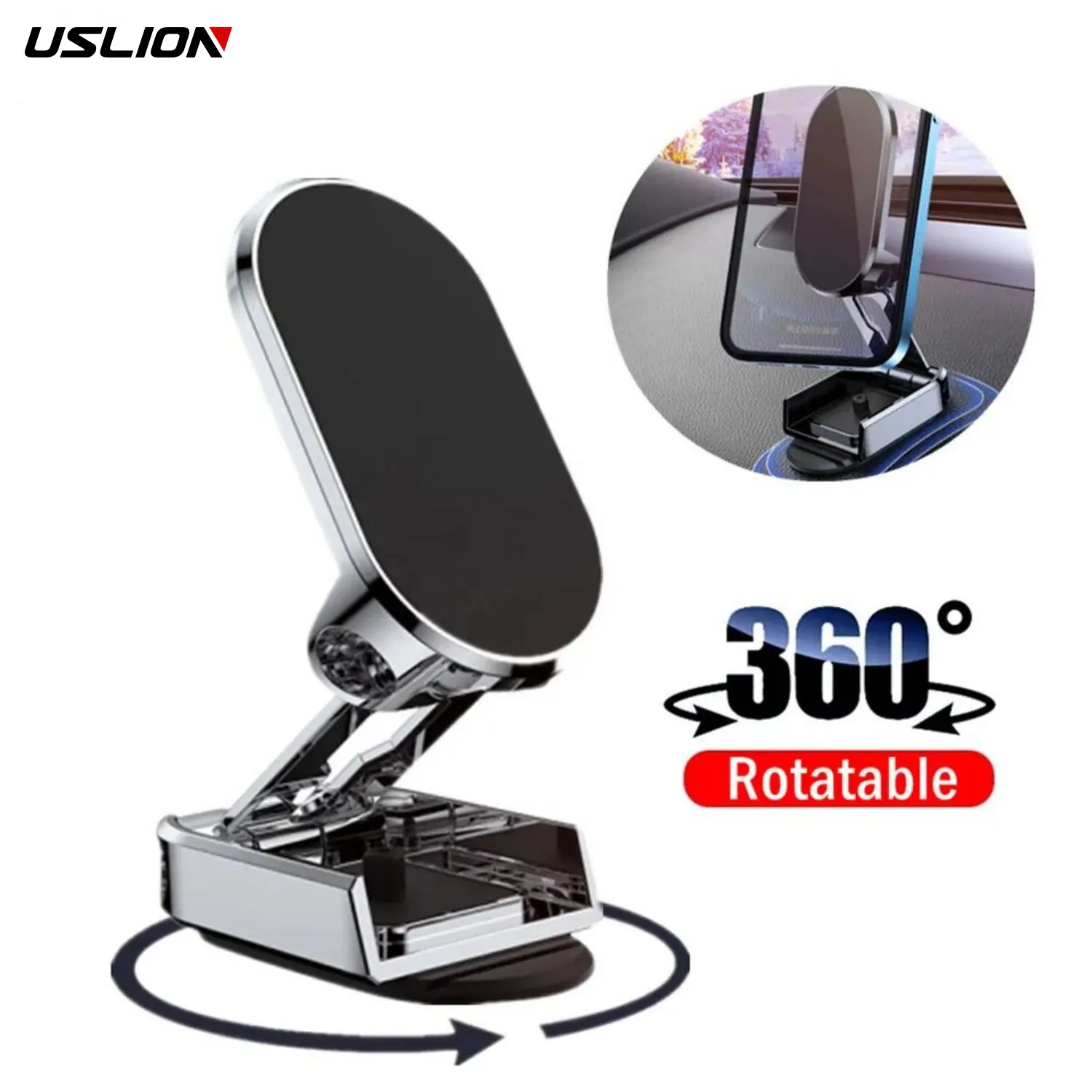 USLION Strong Magnetic Car Phone Holder Mount 360 Rotatable Smartphone Stand Upgraded Foldable Phone Bracket For iPhone Samsung