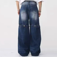 Jins Denim sobek ritsleting musim dingin fungsional kualitas tinggi kustom Jeans Denim berseluncur kancing lurus nyaman cuci longgar pria