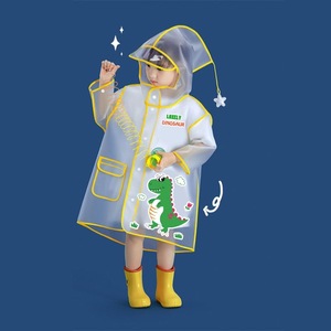 Children Raincoat Cape Style Waterproof Poncho For Kids School Wear With Dinosaur Print Yellow Trim - Product Image 1