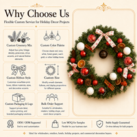 Guirlande de Noël artificielle avec nœuds en satin imprimés flocons de neige, pommes de pin, tranches d'orange séchées, boules décoratives, clochettes – Décoration durable