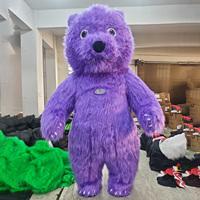 Costume de mascotte gonflable en peluche panda à poils longs violets de 2,2/2,6/3 m pour adultes, idéal pour le carnaval, Halloween, les événements et le cosplay