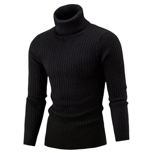 Maglione da uomo a collo alto in tinta unita Pullover invernale a collo alto in lana viscosa Anti-strizzacervelli plissettato in <span class=keywords><strong>maglia</strong></span> per l'autunno - Product Image 1