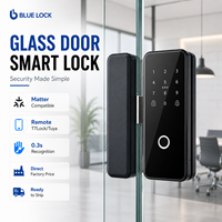 Serrure de porte en verre numérique sans perçage BlueLock, à empreinte digitale, clavier et clé mécanique, serrure intelligente sans cadre, Cloud pour Wi-Fi