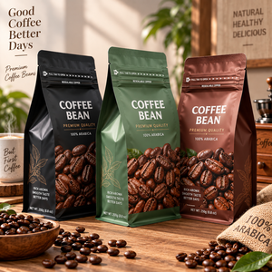 ถุงบรรจุภัณฑ์กาแฟแบบซิปล็อคก้นแบนพรีเมียม ขนาด 100 กรัม 125 กรัม 250 กรัม 500 กรัม พร้อมวาล์วและซิป  พิมพ์โลโก้ตามสั่ง  รีไซเคิลได้ - Product Image 1
