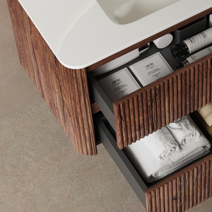 Mueble de Baño de 36 Pulgadas con Lavabo, Gabinete de Almacenamiento Flotante de Madera Contrachapada <span class=keywords><strong>para</strong></span> Baño, Color Madera de Nogal Retro - Product Image 2