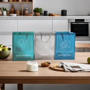 3 buah Set tas tenun daur ulang terpisah untuk dapur rumah, tas anyaman daur ulang tahan air