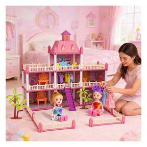Maison de poupée en plastique inspirée des grands manoirs, avec chambre, cuisine, salle de bain, balcon et meubles, cadeau jouet pour les enfants de 5 à 7 ans - Product Image 3