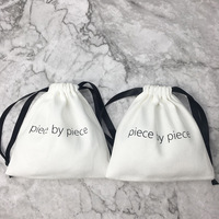 Sac à cordon en toile blanche et coton avec cordes noires Sac à poussière pour bijoux avec logo de taille personnalisée