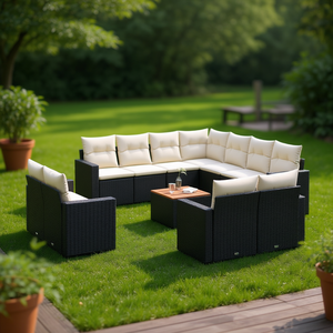 Cream White And Black <b>Rattan</b> Garden <b>Sofa</b> Set 6 Seater Outdoor Furniture Contemporary Design - Product Image 2