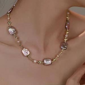 Collar de Perlas Barrocas Púrpuras Deslumbrantes Wenchi Alien, Lujoso, Natural, para Clavícula, de Alta Gama, con Personalidad Única y Sensibilidad Delicada - Product Image 1