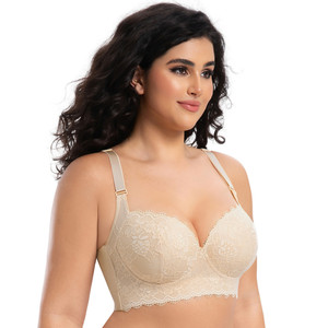Cross-border Plus-<strong>size</strong> Lace Sexy Lingerie Thin Memory Foam Underwire Push-up Bra Deep V-neck Supports Side <strong>Breasts</strong> Prevents - Product Image 4