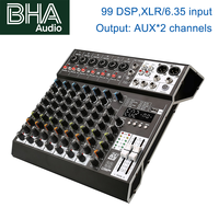 Console de mixage audio BHA MR8 8 canaux avec effets de réverbération DSP intégrés 99, 2 sorties AUX pour diffusion en direct et performances sur scène