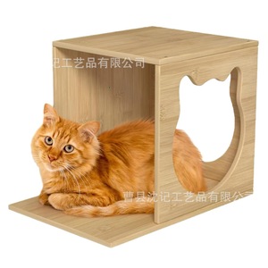Casa de madera para gatos montada en la pared, caseta de madera maciza para gatos, mueble pequeño para mascotas con tabla de salto para gatos, diseño duradero - Product Image 3