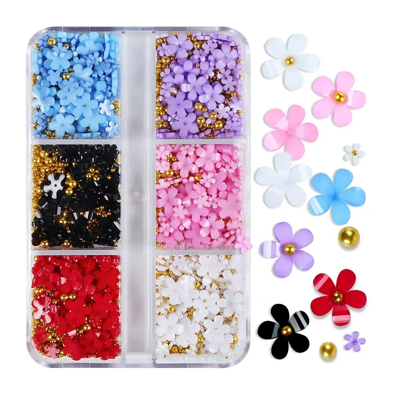 Juli Wholesale Box Packing Nail 3d Plastic Flower Design Resin Nail Art Charms Decoration Flowers For Nails