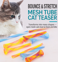 Jouet à mâcher pour chat écologique en nylon extensible arc-en-ciel, tube de jeu en maille élastique à motif de dessin animé pour le jeu