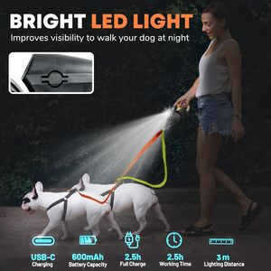 Correa Doble Retráctil para Perros con Luz LED Sólida de Lujo, Personalizada OEM, con Caja de Bolsas para Excrementos Desmontable de ABS+Nailon - Product Image 5