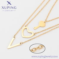 Xuping – bijoux à Double chaîne superposée en forme de cœur, pendentif en V sous-titre, bijoux à breloques en or 14K, collier neutre