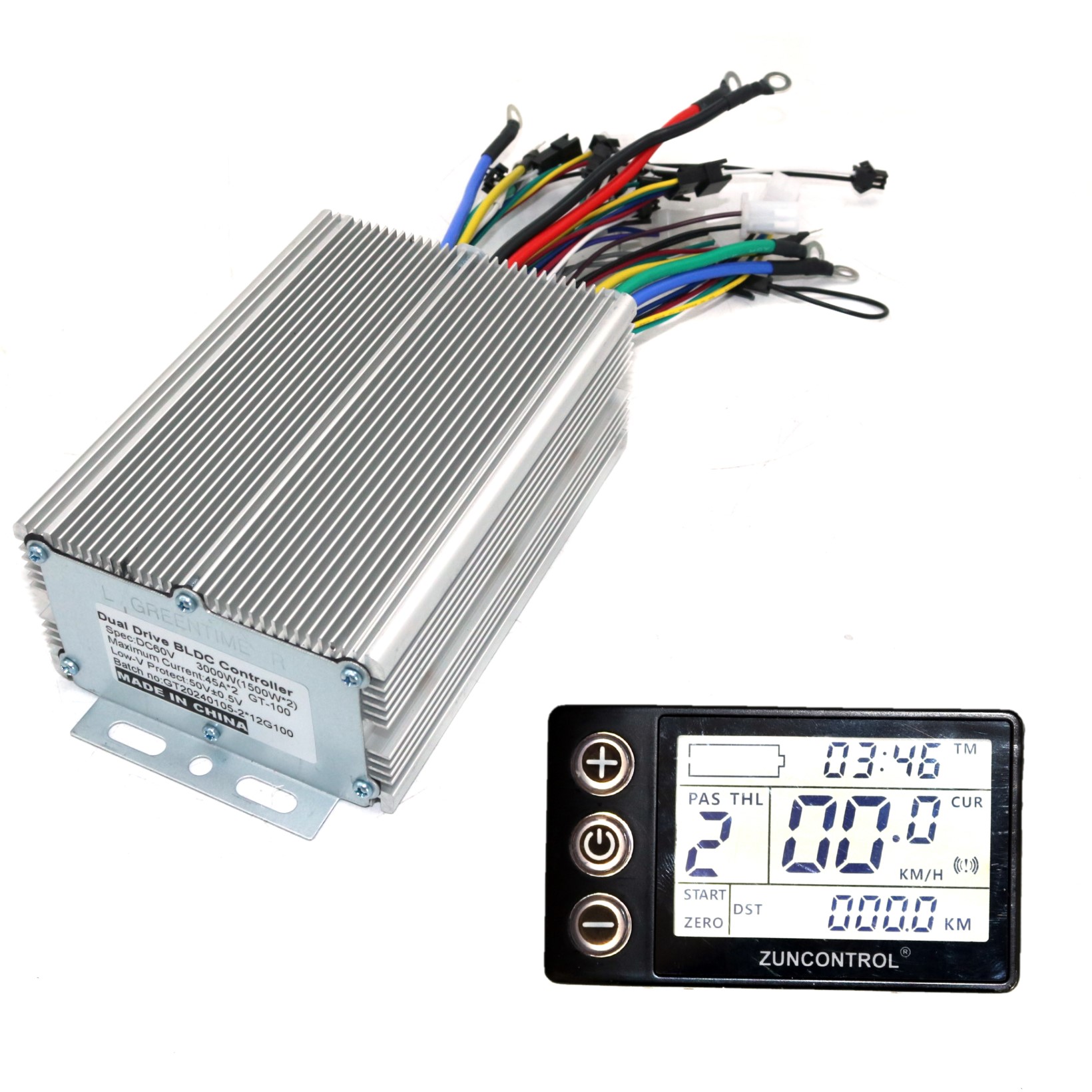 GREENTIME Contrôleur de moteur CC sans balais à onde sinusoïdale double entraînement 48/60/72V 3000W pour scooter électrique et vélo électrique et S866 un ensemble