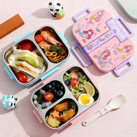 Individuell Bedruckte 3-Fach Unterteilte 600ml Edelstahl Schul-Lunchboxen Kinder Bento Tiffin Brotdose für Schulkinder