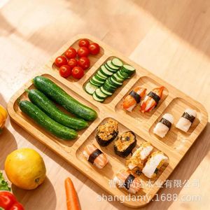 Bamboo divided <b>tray</b> with acrylic transparent lid, suitable for home use, parties, and <b>snacks</b>. - Product Image 2