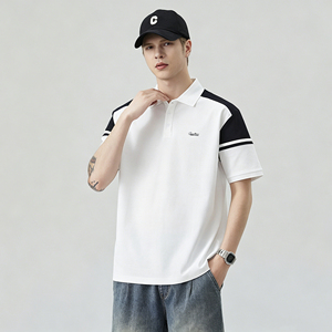 เสื้อโปโลแขนสั้นผู้ชาย ลายบล็อกสีสันสดใส แต่งแถบตัดกัน สไตล์ลำลอง เหมาะสำหรับเล่นกอล์ฟ พร้อมโลโก้ปัก - Product Image 2