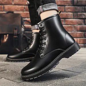 Fabrik preis Großhandel Classic Schnür Design Schwarz Leder Martin Stiefel Für Herren Schuhe