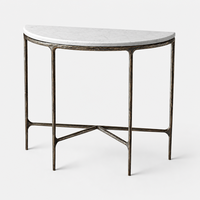 Table console Demilune de luxe en marbre et pieds en métal massif forgés à la main, idéale pour villas et hôtels haut de gamme (vente en gros)