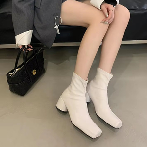 Botas Elásticas Cómodas con Tacón Grueso, Botines Cortos y Ajustados para Primavera y Otoño, Botas de Una Sola Pieza para Mujer 2025 - Product Image 4