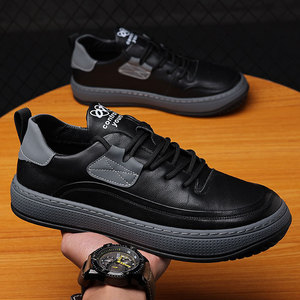 Chaussures de Skateboard Rétro en Cuir de Vachette Blanches de Haute Qualité pour Hommes, Baskets Basses Souples pour la Marche et le Sport, Augmentant la Taille - Vente en Gros - Product Image 2
