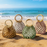 Sac de plage d'été tissé à la main, sac à main en filet ajouré pour femme, mini sac fourre-tout au crochet avec poignée ronde et pochette intérieure