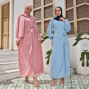 Lasted design muslim side wrap bell sleeve maxi dress factory wholesale modest muslim long abaya dress with hijab